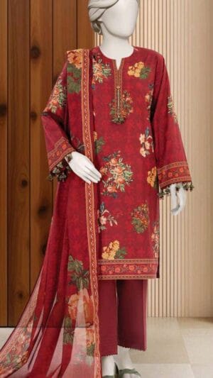 MTJ PRINTED LAWN 3PCS UNSTITCHED